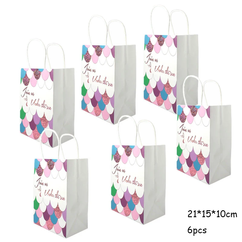 gift bag 6pcs 3 шт Русалочка хвост бумажный мешок детский душ вечерние экологически чистые крафт бумажный подарочный пакет мешок для русалки тема вечерние поставки - Цвет: gift bag 6pcs