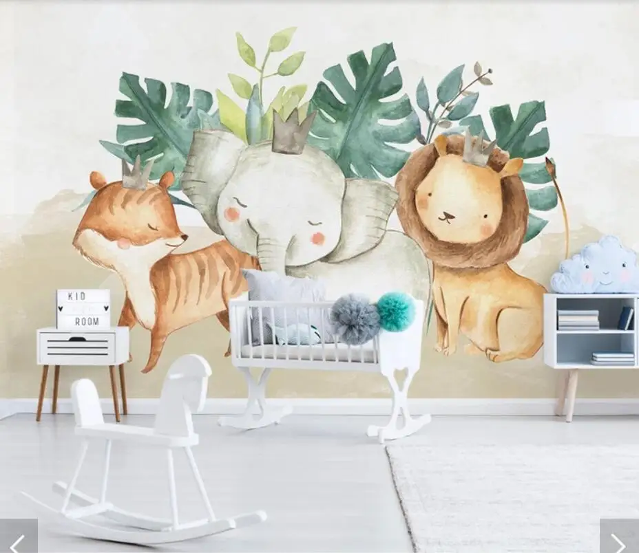 Скандинавский слон лев обои роспись дети спальня животные искусство стены