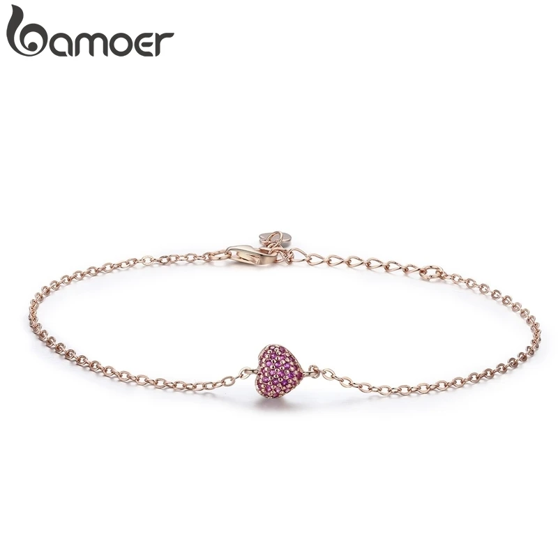 BAMOER, 925 пробы, серебро, розовое золото, романтическое сердце, цепочка, браслет, женский, регулируемый браслет с застежкой лобстер, ювелирные изделия SCB050
