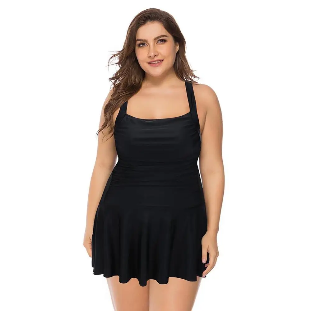 Женский купальник из двух частей с рюшами большой черный расклешенный Купальник