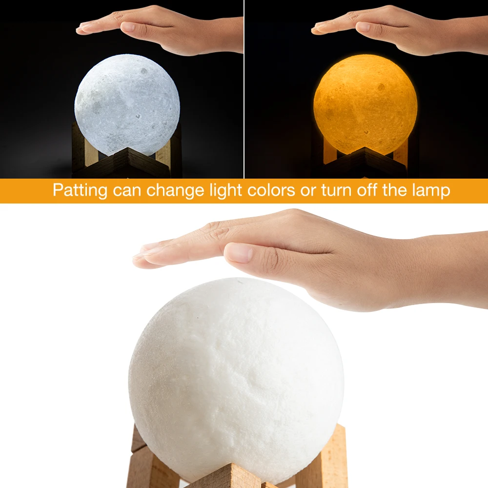 Лунный светильник 2 цвета меняющий 3D сенсорный выключатель перезаряжаемый принт