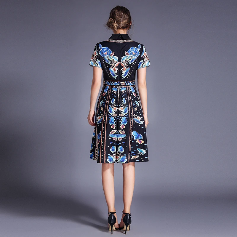 

Black Vestidos Verano 2019 Summer Runway Vintage Print Dress Slim Office Ladies Work Wear Cocktail Party Shirt Dress for Women