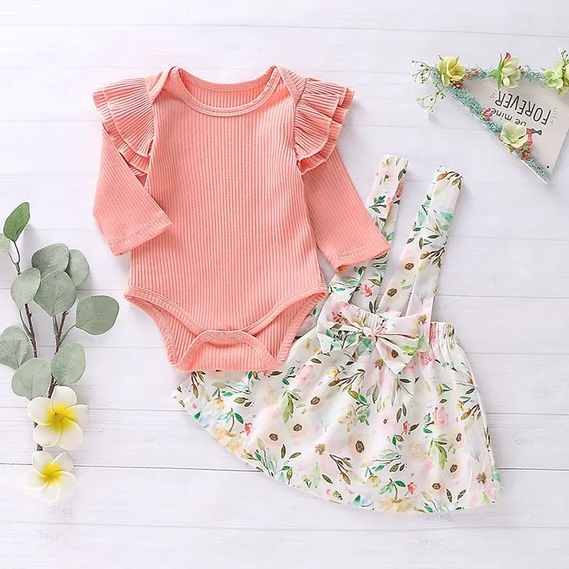 Новая осенняя одежда с цветочным принтом для маленьких девочек ремешок