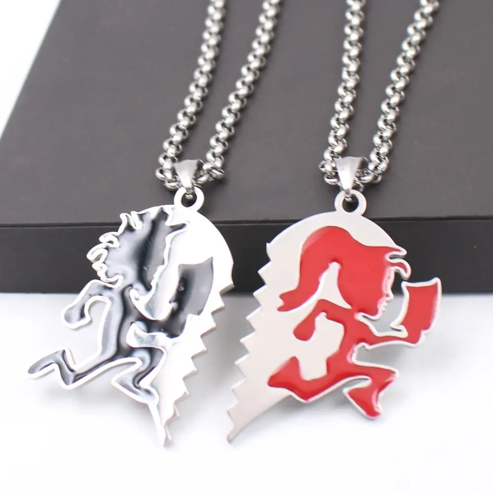 Одна пара сердец черно-красных из нержавеющей стали ICP с безумным клоуном-топорщиком для мужчин и женщин, подвески-шармы без цепочки.