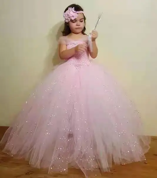 

Розовое платье-пачка принцессы для маленьких девочек, детское вязаное фатиновое платье, бальное платье с бантом, детские платья на день рождения