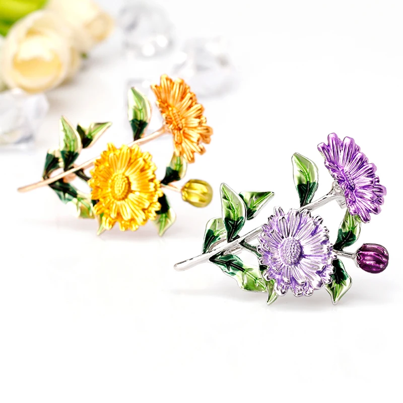 Эмаль Красивая в форме хризантемы брошь булавки и броши для женщин девочек