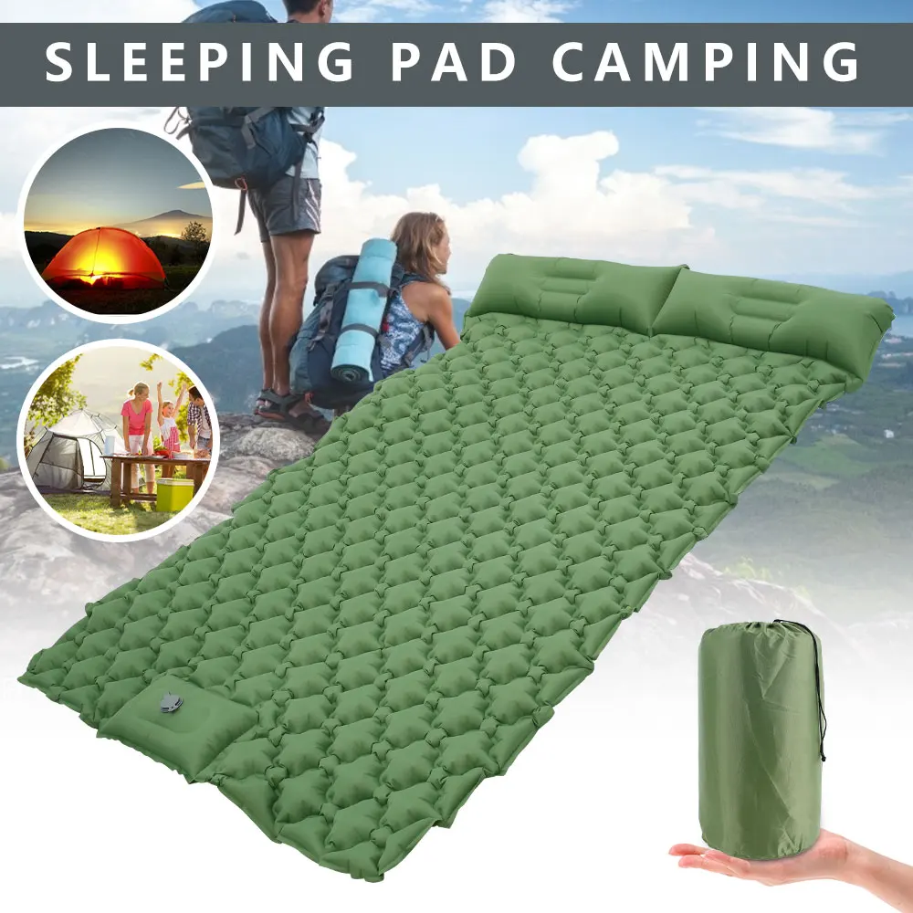 Camping Sleeping Pad Inflatable Air Mattresses with Pillows Outdoor Mat 2 Person Furniture Bed Ultralight Cushion Hiking | Спорт и
