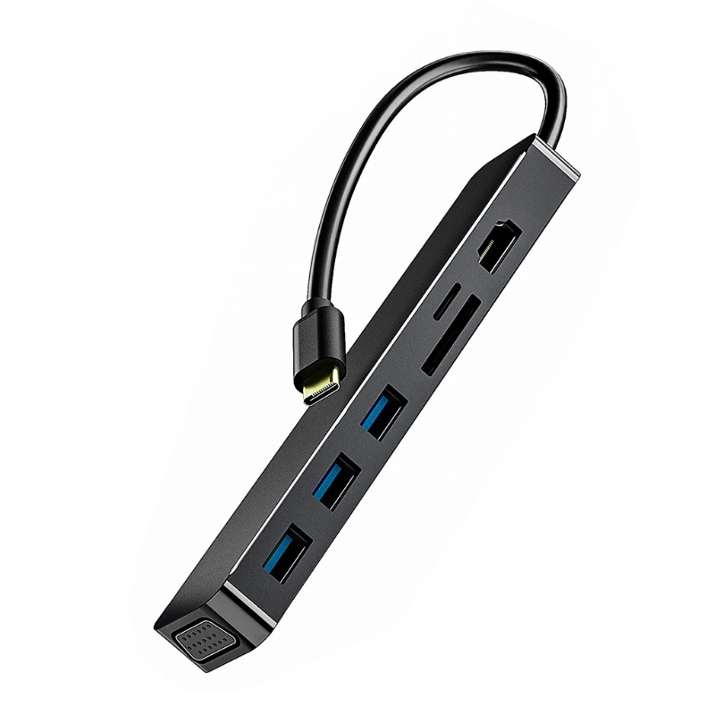 

Multi-Port Type C USB Hub 7 in 1 VGA HDMI-Compatible USB3.0 Interface Type C 5GB Docking Station 512G SD TF Card Reader