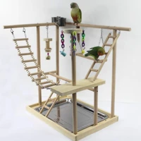 483353cm wood parrot playground bird perch with ladders feeder parrot bite toys bird frame stand cage bird suspension bridge