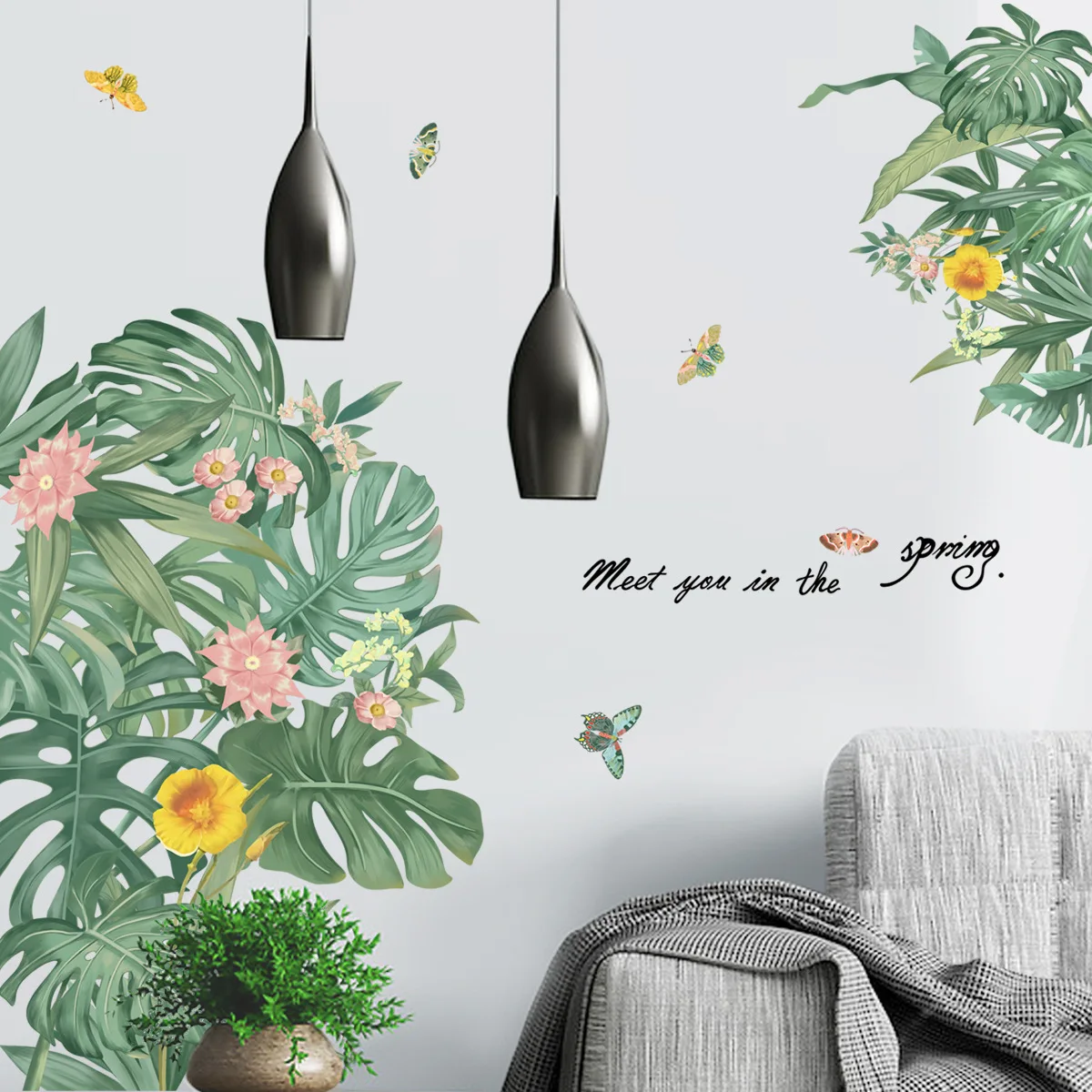 

Large Green Leaf Plant Wall Sticker Home Living Room Decor Teen Aesthetic Sticker Mural Fresh Wall Decal Wallpaper Self-adhesive