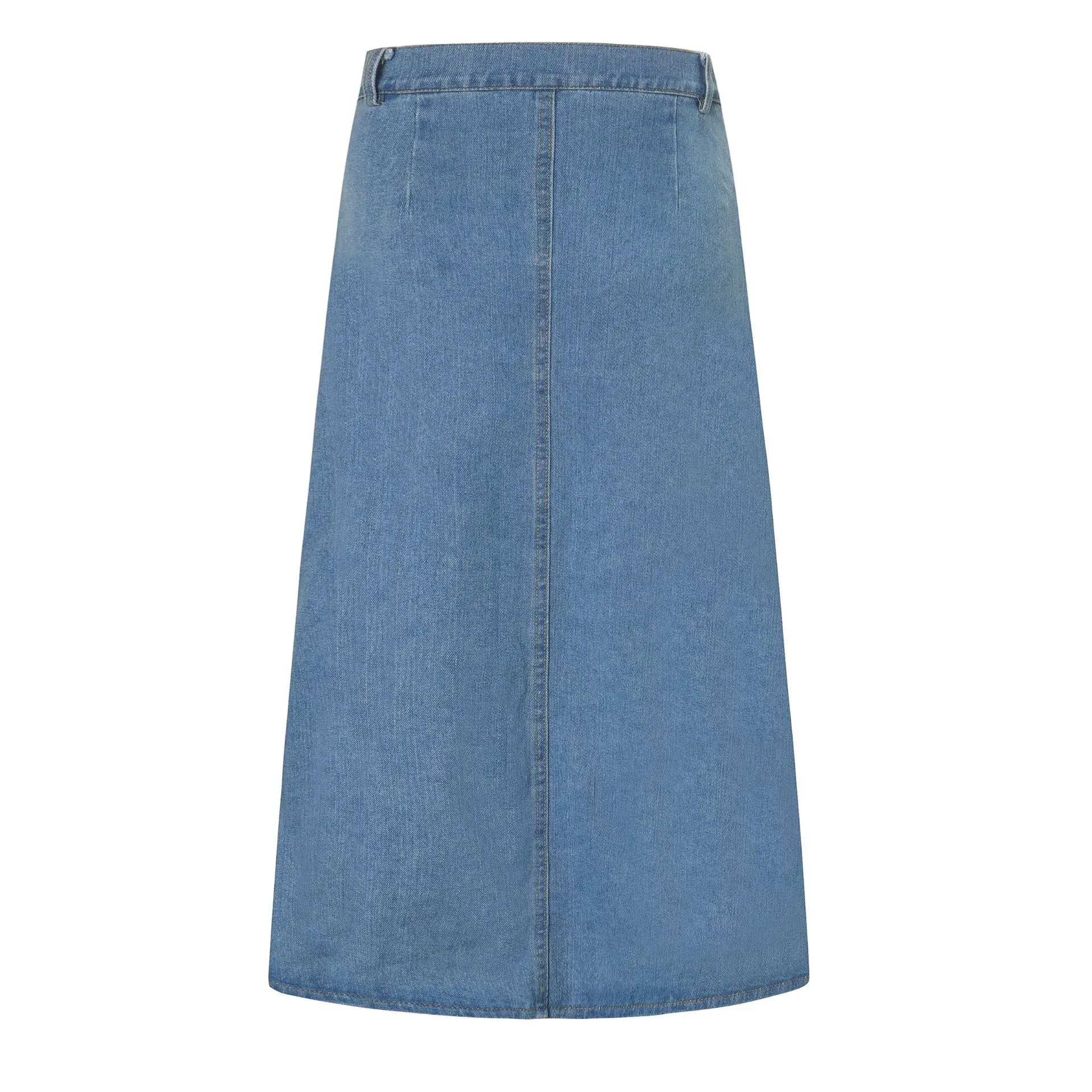 

Vintage Blue High Waist Denim Skirts Summer Women Fashion Single Breasted A-Line Jean Skirt Female Elegant Knee Length Skirt
