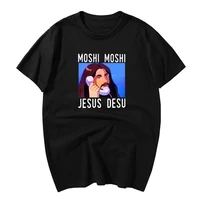 moshi moshi jesus desu funny printing t shirt black cotton men loose casual tee shirt fashion t shirt men cotton short sleeve