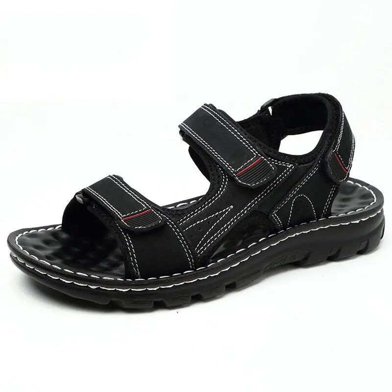 

Genuine Leather Fashion Men's Summer Sandals Shallow Breathable Men's Casual Beach Sandals Classic Male Flat Sandals