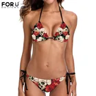 Женский купальный костюм, комплект бикини с сахарным черепом и розовым цветочным принтом, мягкие купальные костюмы, Mujer, стринги, купальник, Femme