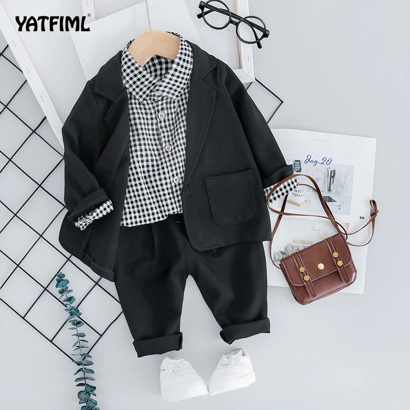 YATFIML Весенняя модная детская одежда костюмы для мальчиков на свадьбу детское