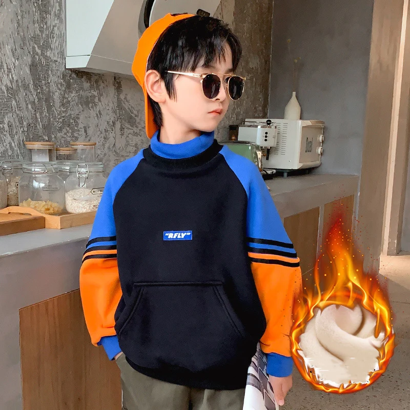

Boys' / Girls' Hoodies Sweatshirts Cotton Fleece 2021 Splicing Plus Velvet Thicken Winter Autumn Warm Tops Kid Baby Children's C