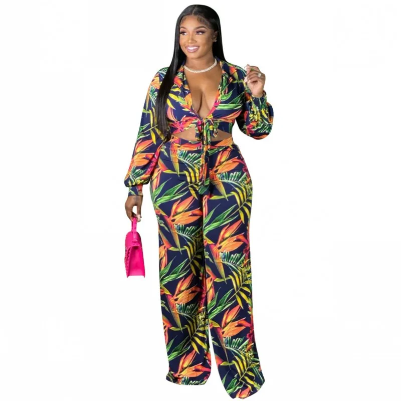 

Sexy Lady Suit Long-Sleeved Shirt + Trousers Two-Piece Casual Women's Beach Suit Autumn 2021 New Loose Slim Bohemian Clothing