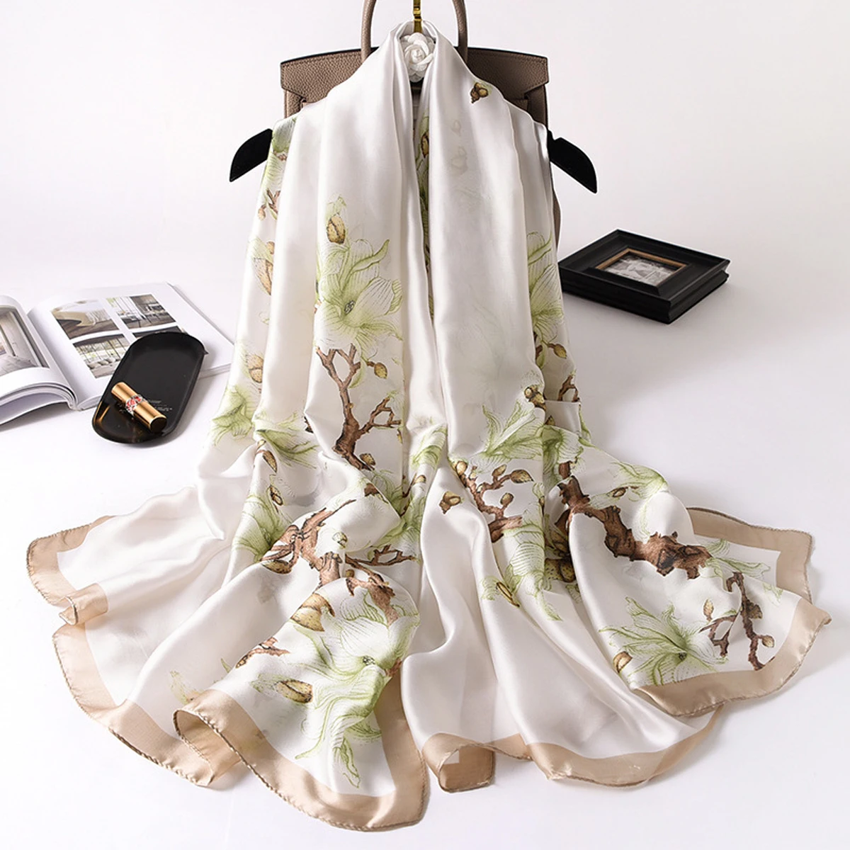

90*180cm Scarves for women four seasons fashion flora print accessories pashmina silk scarf beach shawls