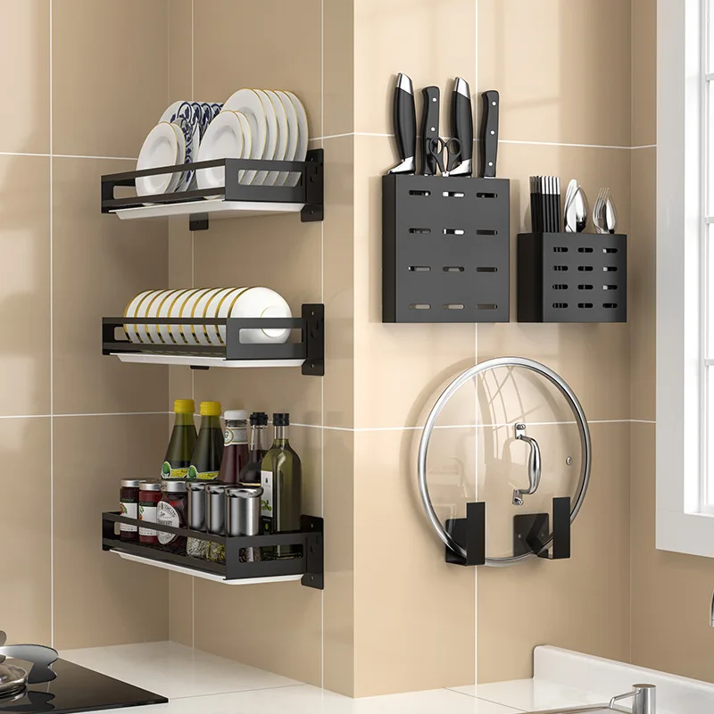 

Kitchen Organizer Storage Wall-Mount Spice Racks Stainless Steel Shelves For Knives Dish Kitchen Gadgets Accessories Supplies