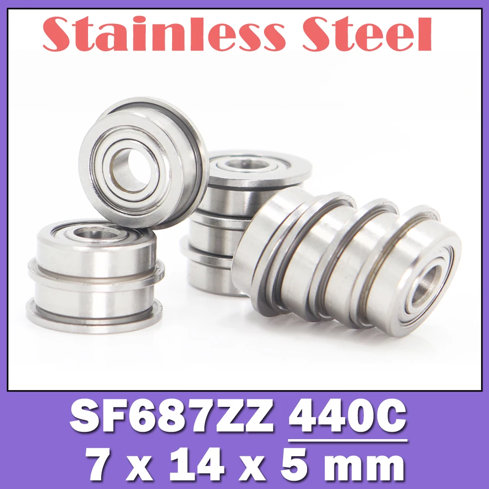 SF687ZZ фланцевый подшипник 7*14*5 мм (10 шт.) двойной экранированный из нержавеющей стали фланцевый SF687 Z ZZ, шариковые подшипники F687 DDLF1470