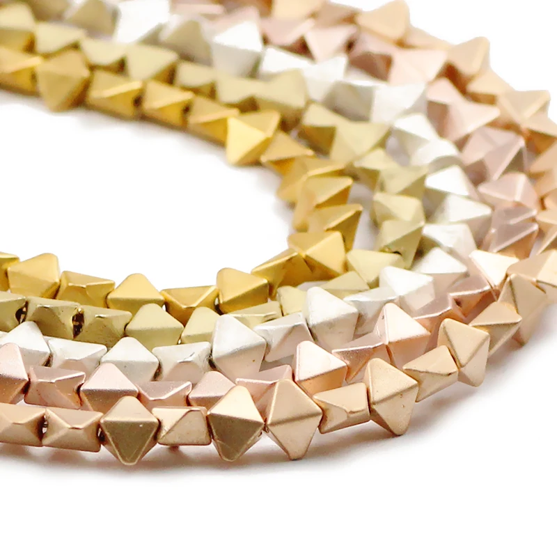 JHNBY матовые призматические/ромбовидные золотые гематитовые бусины из