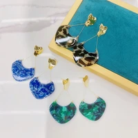 fashion exaggeration fan fashion french green acetate leopard blue earrings niche design earrings