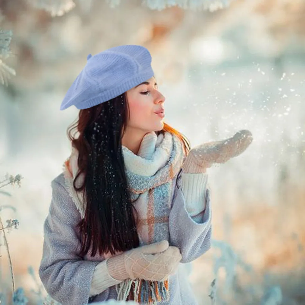 2020 Модный берет шапка Женская однотонная для женщин корейские художники теплые