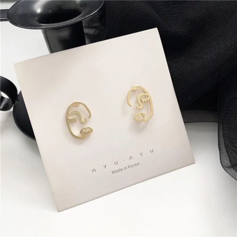 Модные нишевые абстрактные линии серьги в виде лица Южная Корея темперамент ins wind