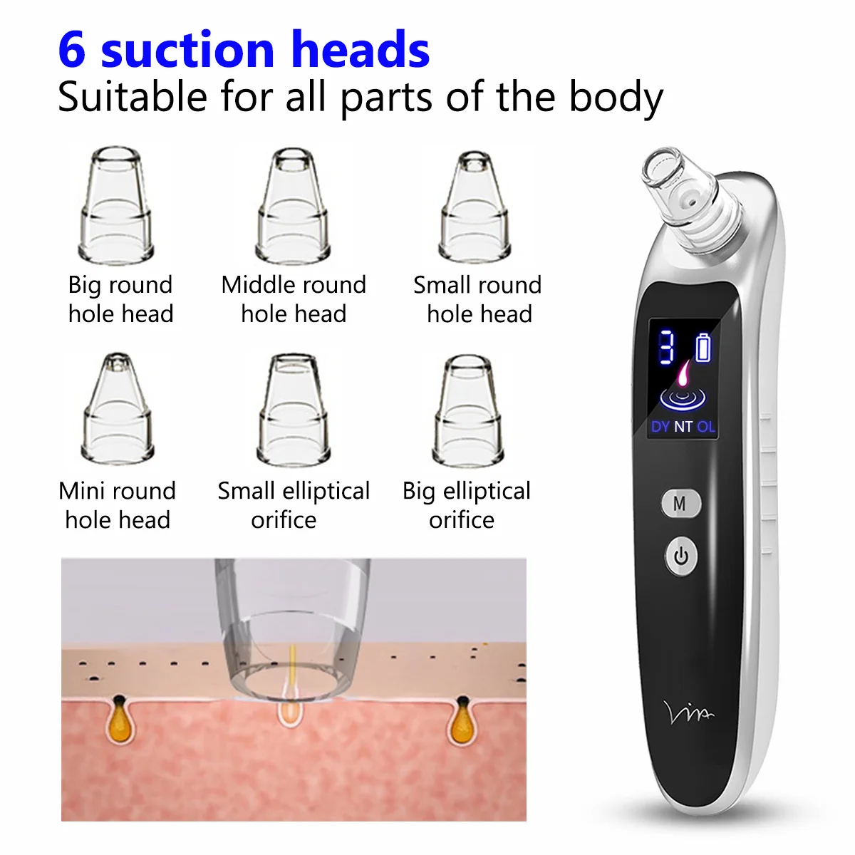 Face Nose Acne Black Dot Pimple Blackhead Remover Electric Vacuum Cleaner Pore Skin Care Tools Machine with 6 Head | Красота и