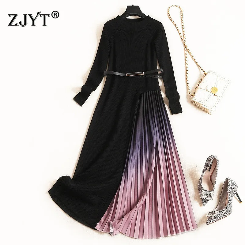 Женское трикотажное платье свитер дизайнерское модельное лоскутное