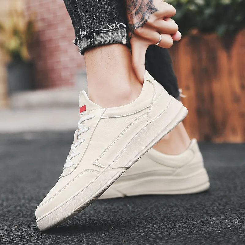 

Popular 2019 Casual Leather Shoes For Men Comfortable Flats Shoes Man Lace Up Brand Men Sneakers Wearable Men Young Casual Shoes