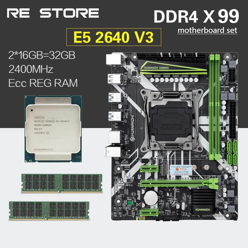 HUANANZHI X99 набор материнских плат с Ксеон E5 2640 V3 2 шт. 16 ГБ = 32 Гб 2400 МГц DDR4 память ECC Reg| |