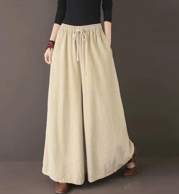 Весна Осень 2020 женские брюки большого размера свободные вельветовые Новая