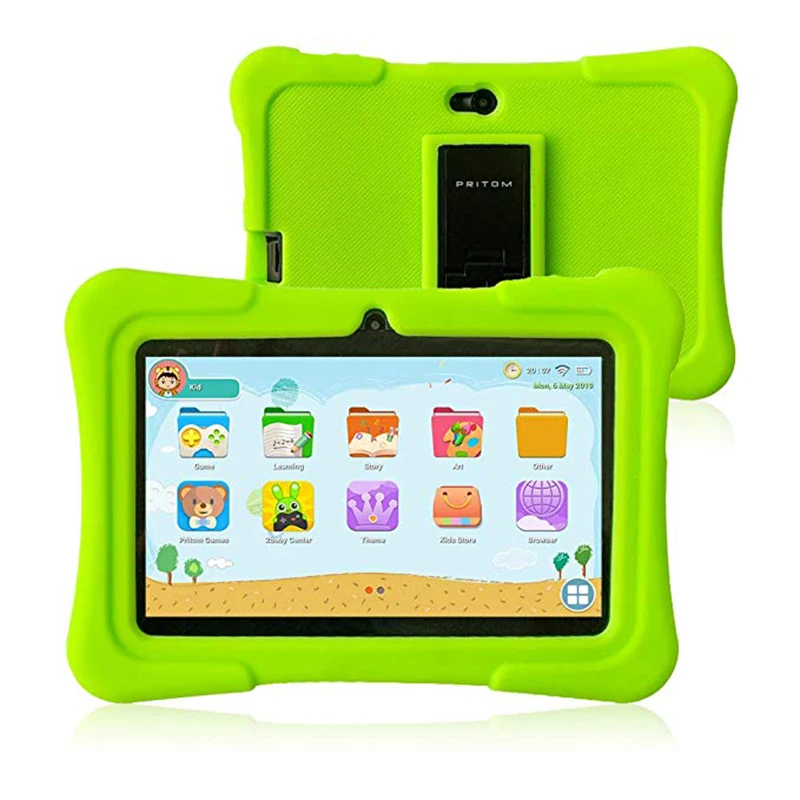 Light Green PRITOM K7 7 дюймов Детские Планшеты Android ПК 1 Гб Оперативная память 16 Гб Встроенная память 4 ядра Планшеты Wi-Fi, Bluetooth, Dual Камера с Детские планшеты чехол - Комплект: Light Green