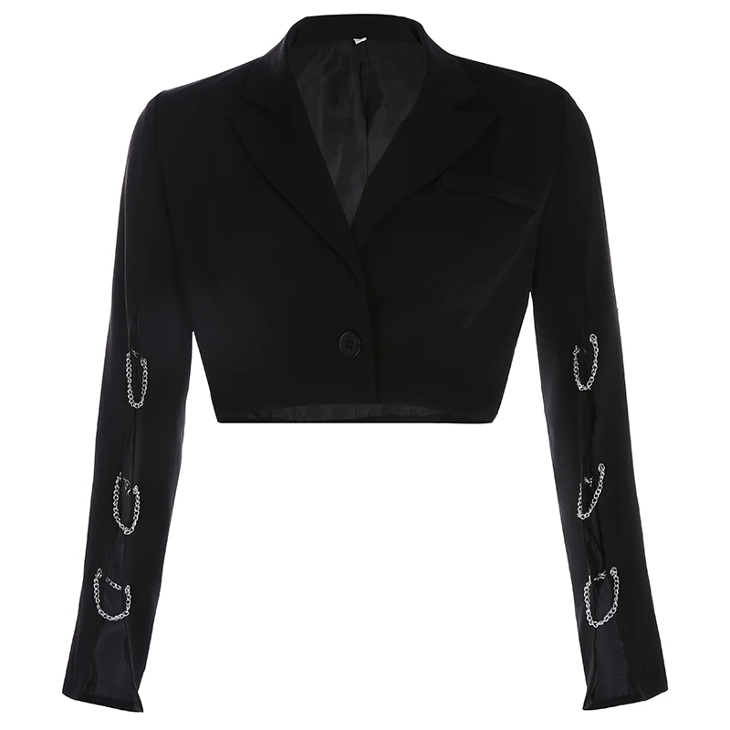 Harajuku Punk Black Cropped Blazer Women Split Long Sleeve Short Jackets Ladies Casual Streetwear Slim Blazer Gothic Coat Autumn