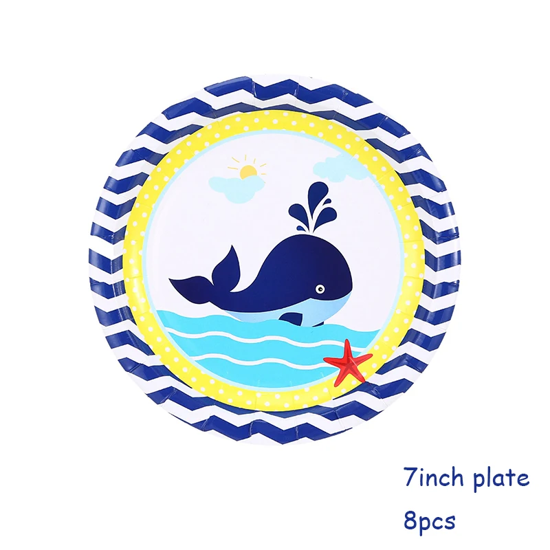 7inch plate 8pcs Стикеры морской тематики вечерние столовые приборы детский день рождения бумажные стаканчики бумажные тарелки салфетки шляпа одноразовые столовые приборы вечерние принадлежности - Цвет: 7inch plate 8pcs
