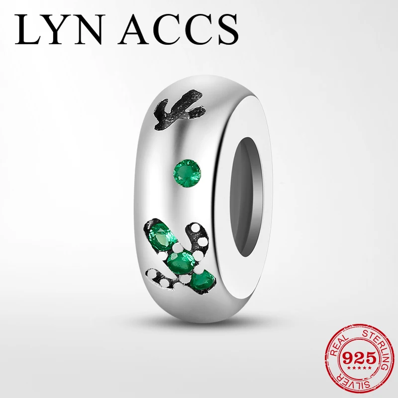 Бусина ограничитель из серебра 925 пробы с рисунком зеленого кактуса|Ювелирные