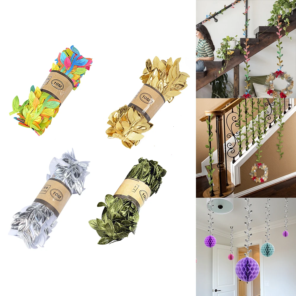 

Colorful Simulation Plant Garland Decoration 10 Meters Leaf Rattan Leaves Flower Accessories Cloth for home wedding Decoration