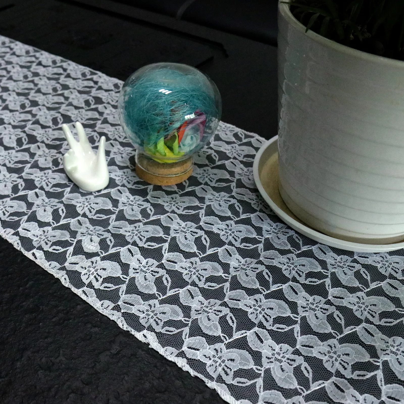 Белый/черный кружевной настольный бегун Современная длинная скатерть для стола