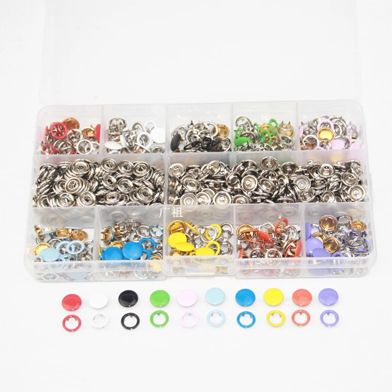 

Plier Tool + 100/200 Set 10 Color Metal Sewing Buttons Hollow/Solid Prong Press Studs Snap Fasteners for Installing Clothes Bags