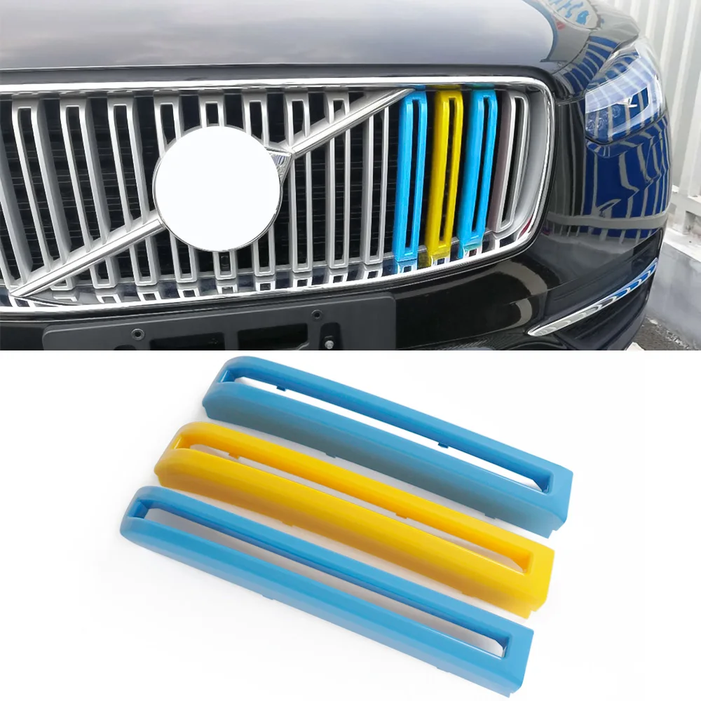 

3 шт. автомобильный гриль 3 трехцветные декоративные полосы DIY аксессуары для Volvo XC90 Автомобильная ступица переднего сеть изменение специаль...