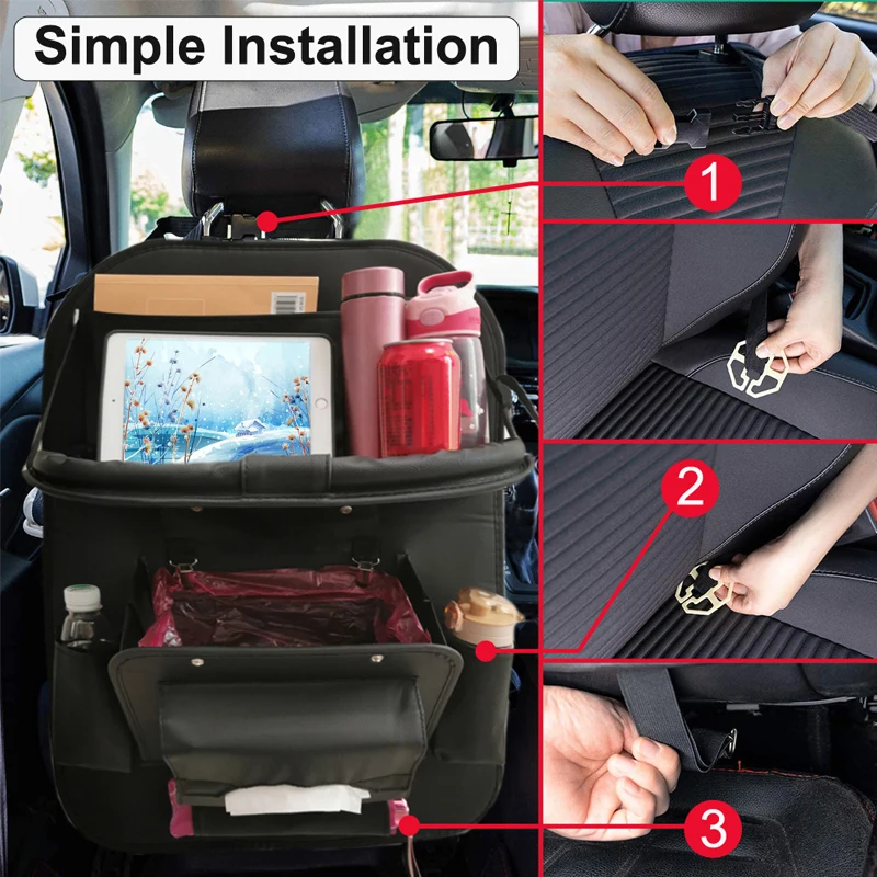Органайзер для заднего сиденья автомобиля и сумка хранения с подносом 9 карманов