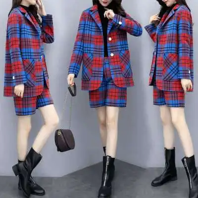 

Womens Winter Tweed 2 Piece Short Suits Plaid Jacket And Skirt Set Ensemble Femme Survetement Woman Suit Conjunto Feminino