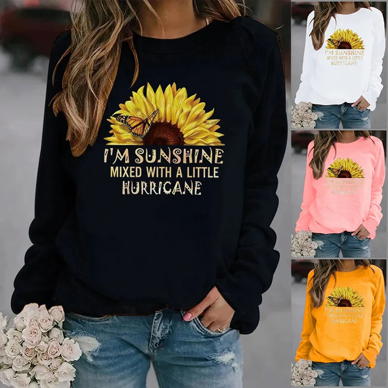 

I'm Sunshine Printed Hoodies Women Fleece Long Sleeve O Neck Loose Sweatshirt Girls Women Hoodie Pullovers Winter Autumn