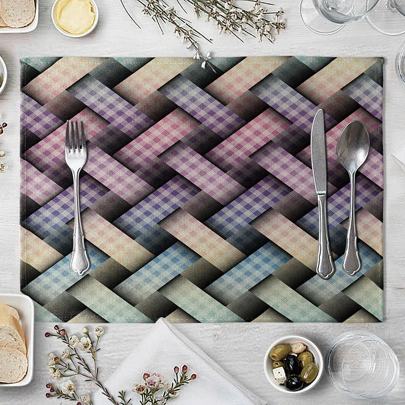 Красочные геометрические решетки столовых коврик из ткани Украшение стола Кухня