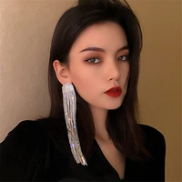 fyuan long tassel full rhinestone drop earrings for women ovsize crystal dangle earrings fashion jewelry accessories