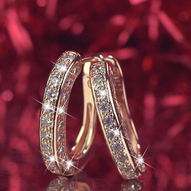 Earring Rose Gold Лидер продаж с цельными круглыми кристаллами U формы геометрические серьги со шпилькой, для Для женщин Модные украшения ослепительно CZ свадебные серьги Brincos, можно носить с Z3T296 - Окраска металла: Earring Rose Gold