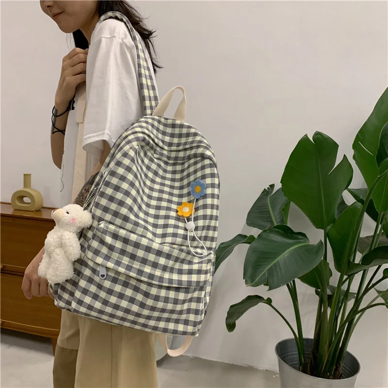 

Women's backpack Plaid Pattern School Backpacks fashion College Students school bags for girls Teenager Casual Female Schoolbag