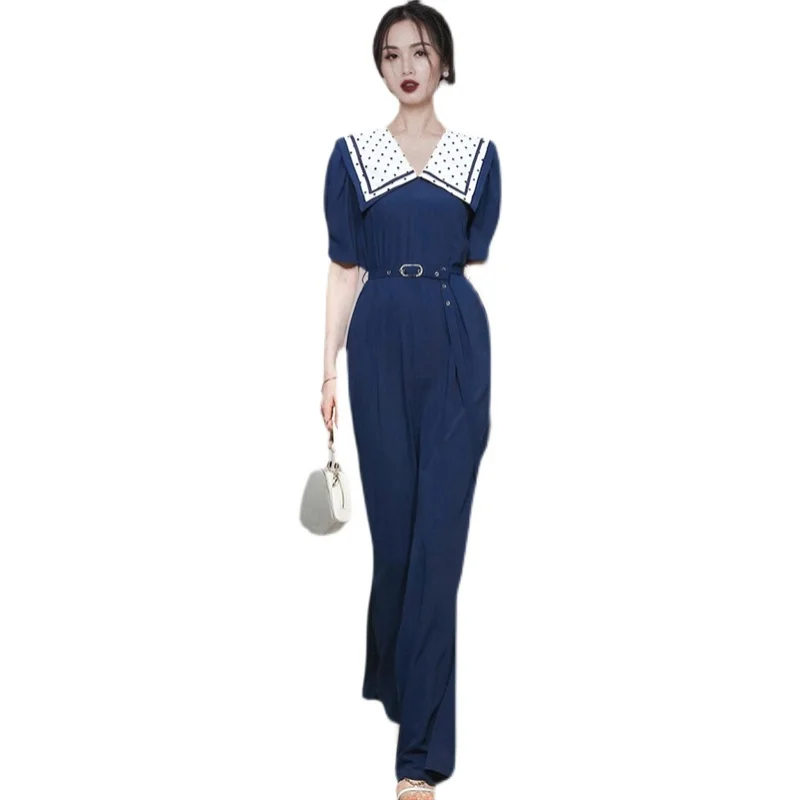 

Elegant temperament jumpsuit simple short-sleeved loose drape wide-leg jumpsuit 2021 summer fashion women's clothing