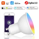 Рождественский умный Светодиодный точечный светильник Tuya ZigBee, умсветодиодный Светодиодная лампа Gu10 RGB + CW с регулируемой яркостью, с управлением через приложение, работает с Alexa Googl